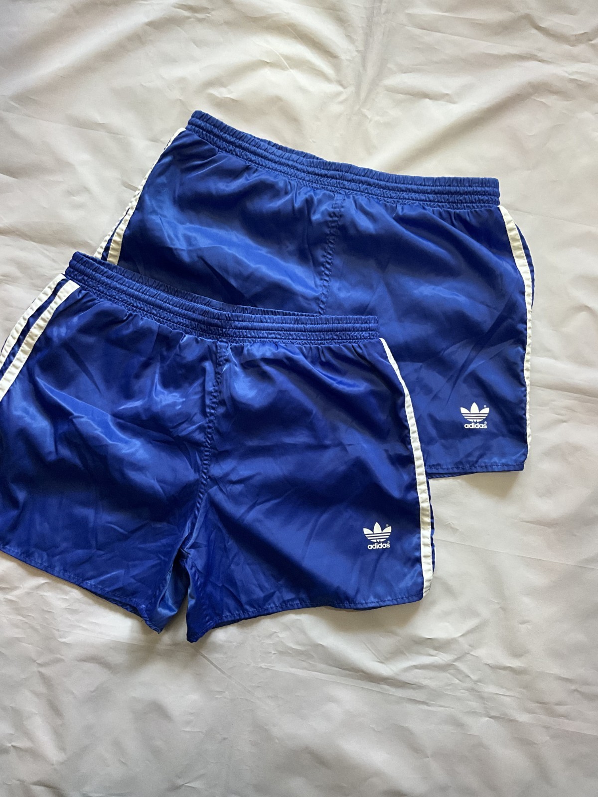 Adidas 1980s Vintage Nylon Shorts Blue Football Running X2 Size Medium