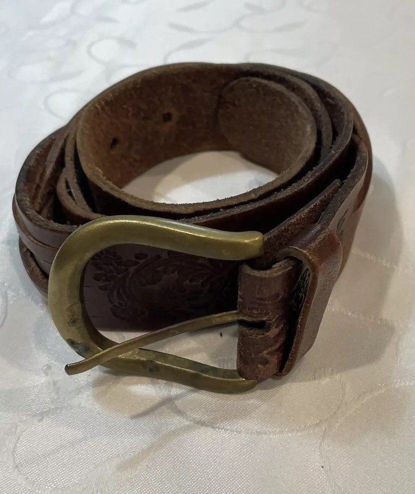 VINTAGE HAND TOOLED LEATHER BELT 41 Inches Belt Length Not Including Buckle