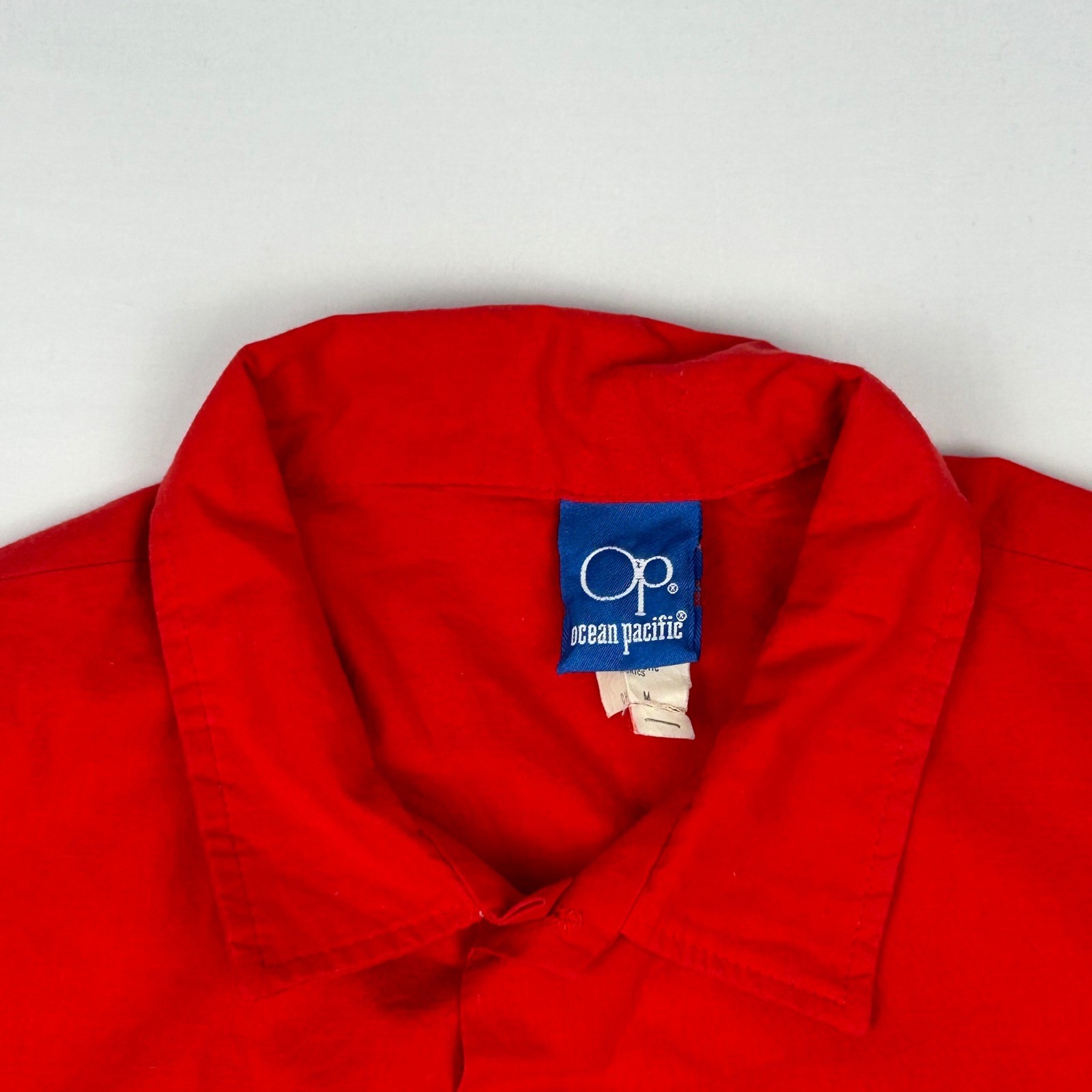 Vintage Ocean Pacific OP Red Surfer Graphic Button Down Shirt Mens Medium USA