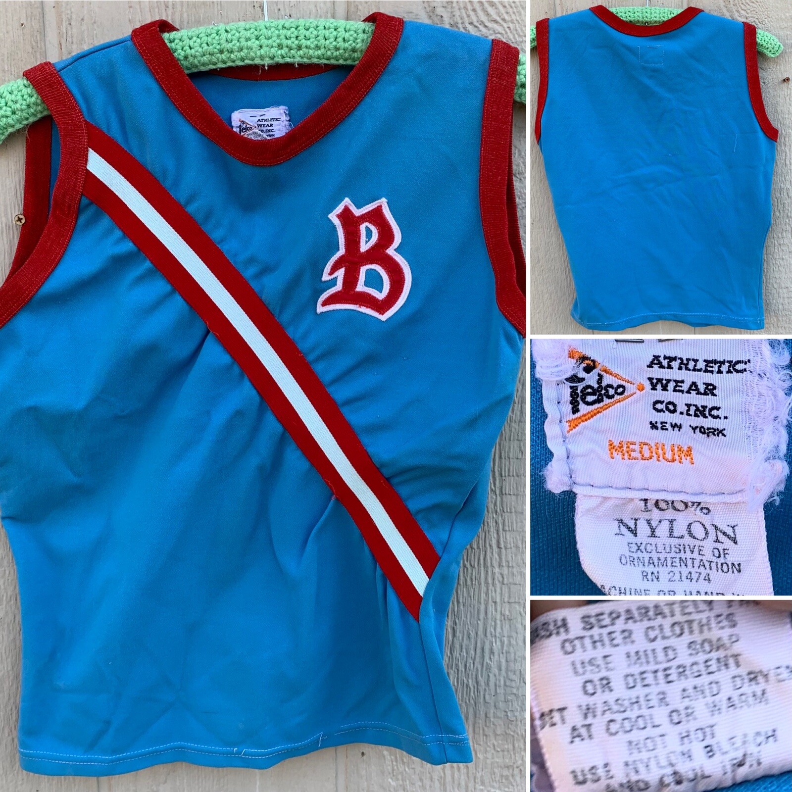 vintage sleeveless nylon jersey blue red white B Felco Athletic Wear New York M