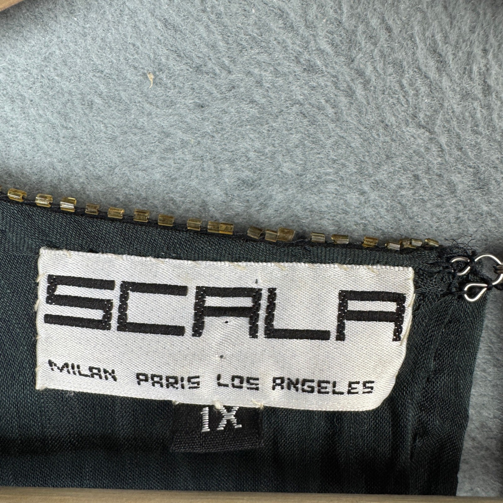 Scala Vintage 100% Silk Beaded Sequin Floral Blouse Black Iridescent Plus 1X