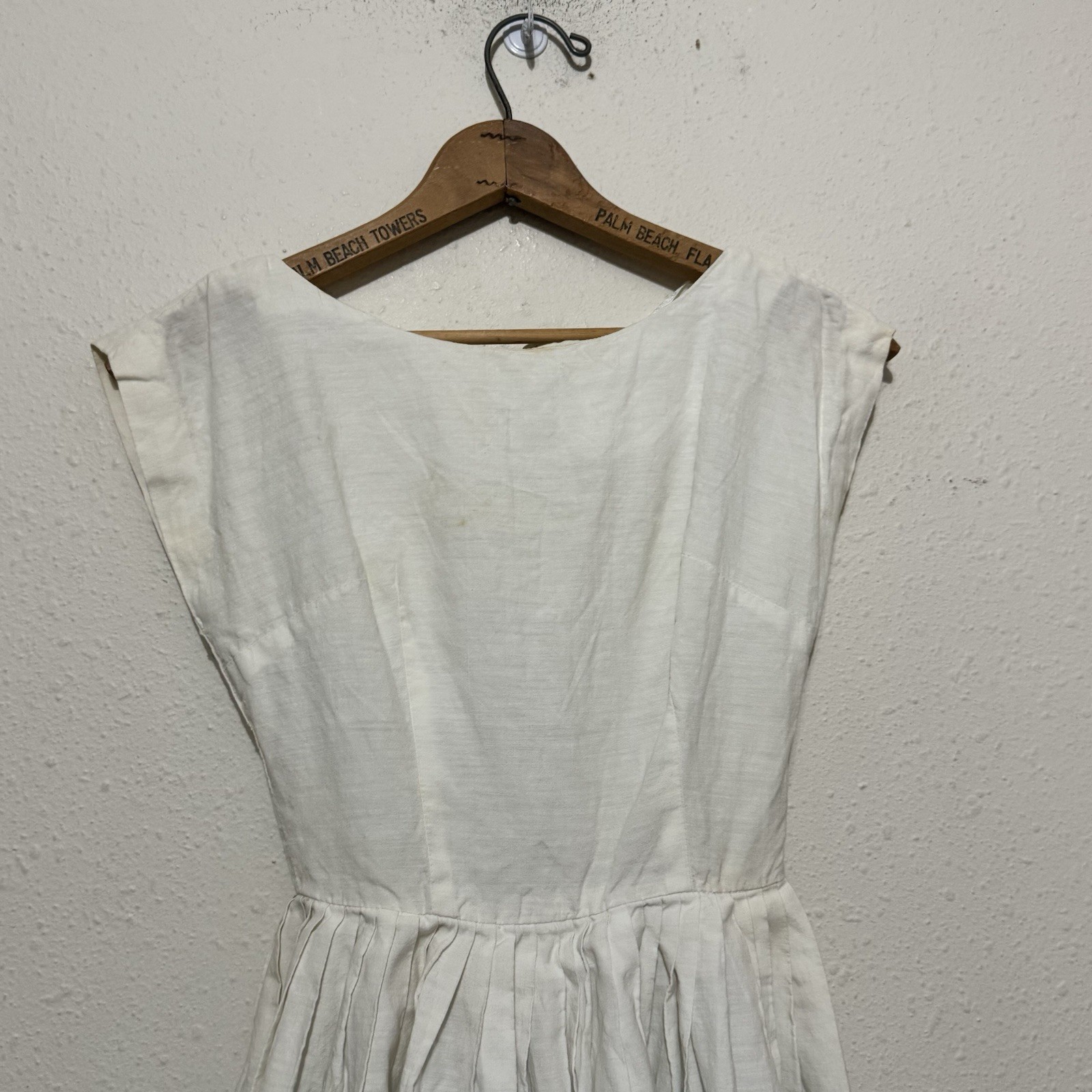 Vintage 50s Handmade fit and flare dress white floral size XS tea rockabilly