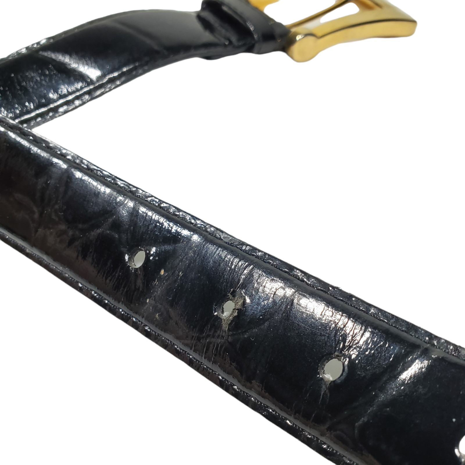 VTG 90s JG Hook Moc Croc Belt Womens Sz M/L Black Patent Pleather Gold Brass X
