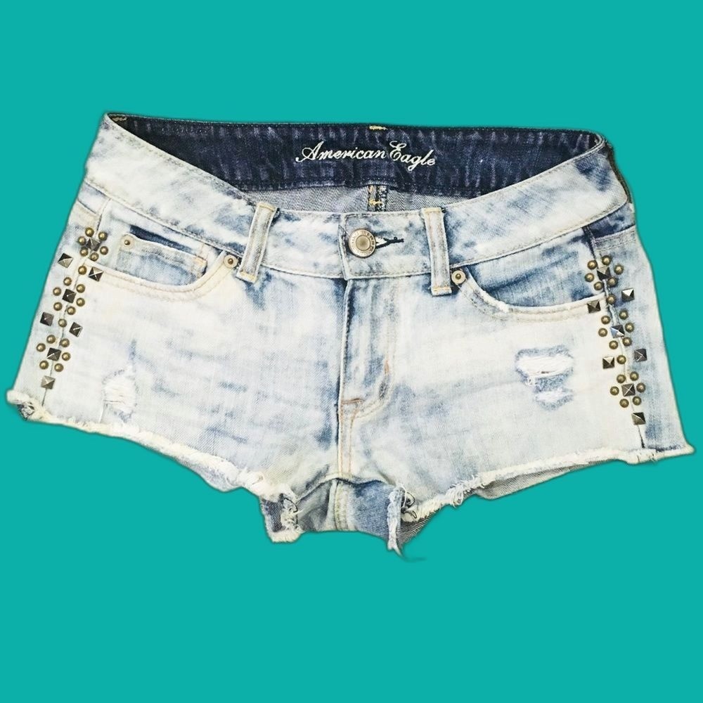 American Eagle Vintage Y2K Acid Wash Shortie Shorts Size 00 Low Rise