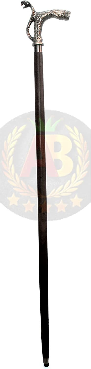 ANTIQUE CHROME SILVER DESIGN HANDLE WOODEN WALKING STICK CANE NEW GIFT