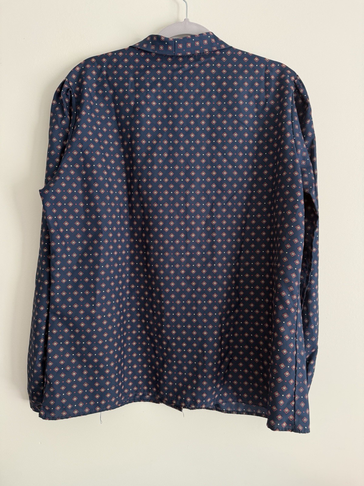 Paris Station Vintage Women’s Neck Tie Bow Blouse Size 16 Navy Floral Print