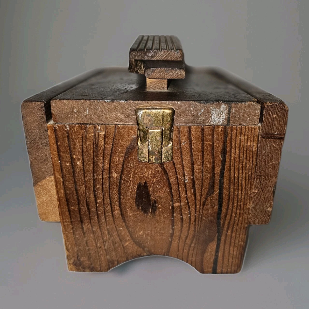 VTG Wooden Shoe Shine Box Horsehair Brush Primitive Rustic Americana Foot Rest