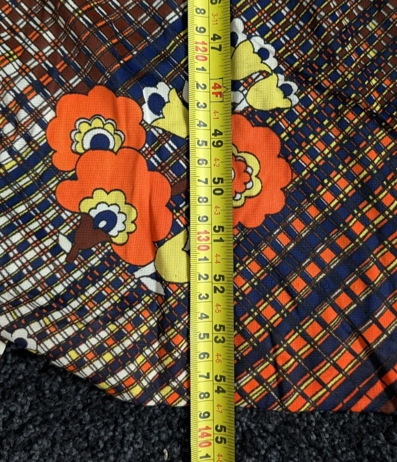 Vintage 1960s Mandarin Collar Maxi Dress Bright Psychedelic Day Glo Hippie S/M