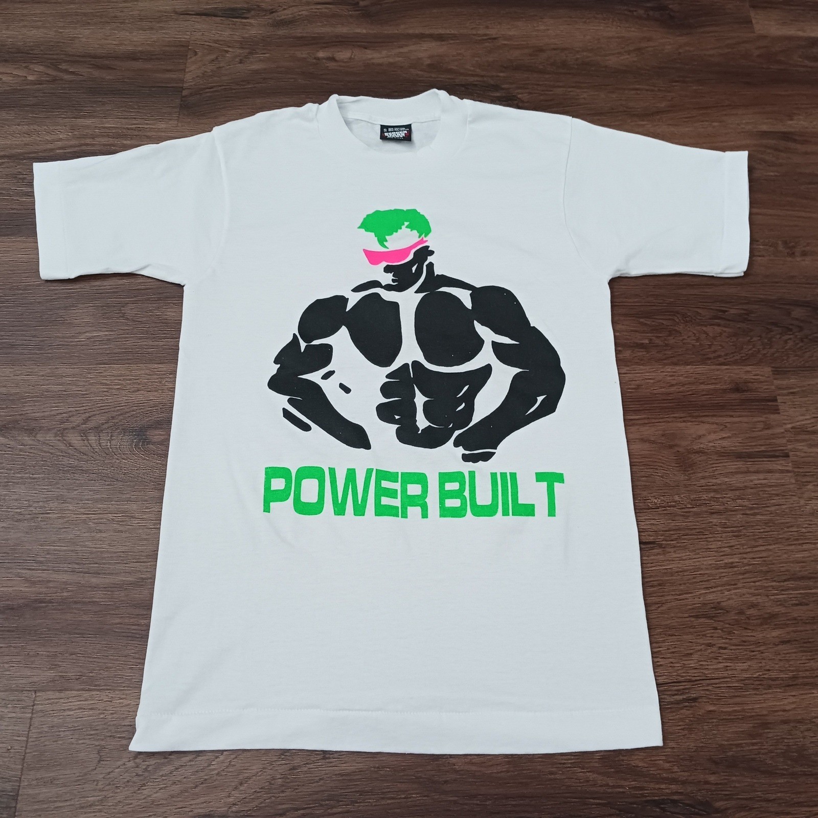 Vintage Screen Stars Power Built Bodybuilding T-Shirt White Mens Small 80s 90s