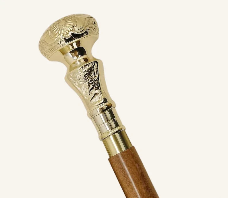 38″ Brass Knob Handle Walking Cane Hardwood Stick Vintage Gift Collectible Decor