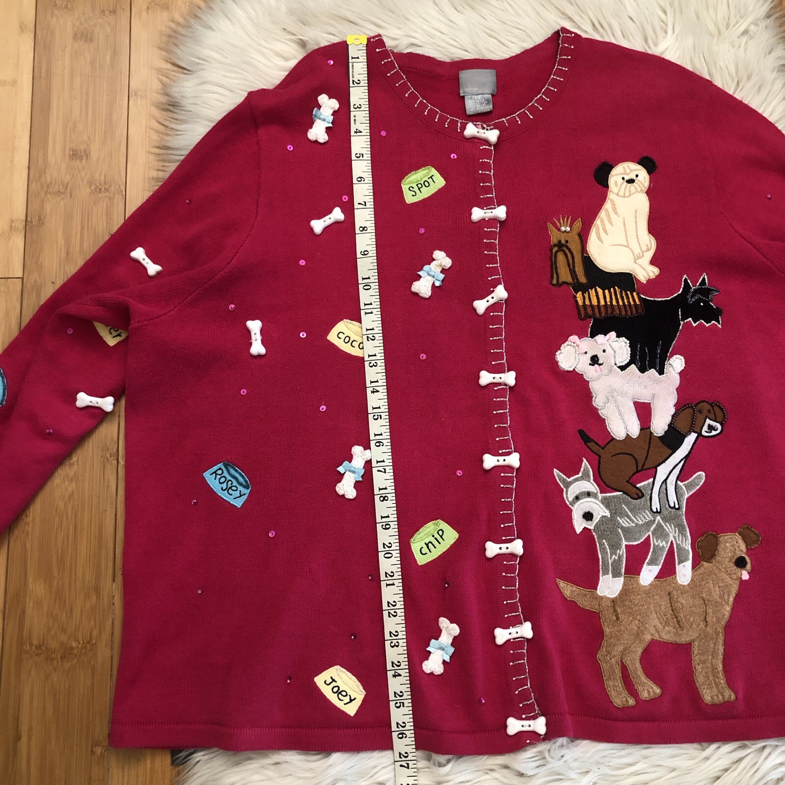 Vintage Berek Dog Show Beaded Embroidered Long Sleeves Fuchsia Sweater size 2X