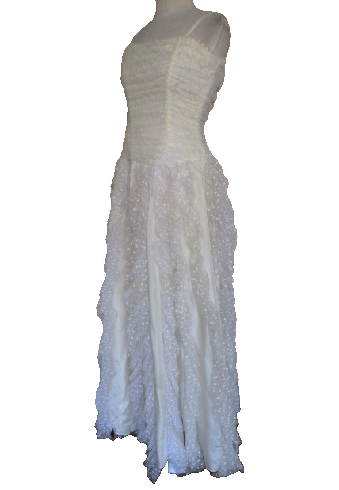 Vintage 80s Nadine White Polkadot Tulle Dress Prom Party XS Ruched Corset