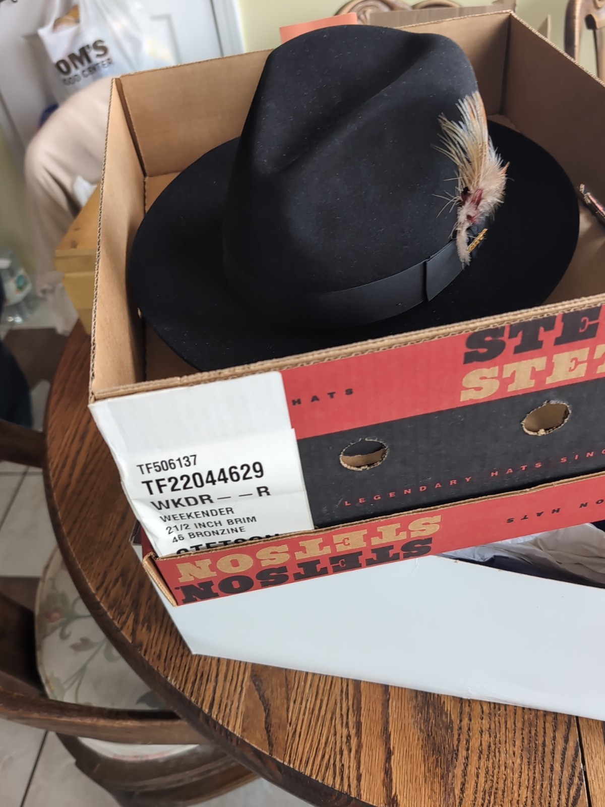 New In Box~ Royal Stetson~ Fedora Flet Hat 58 Sz 7 1/4 Black Feather Band ~W@W~