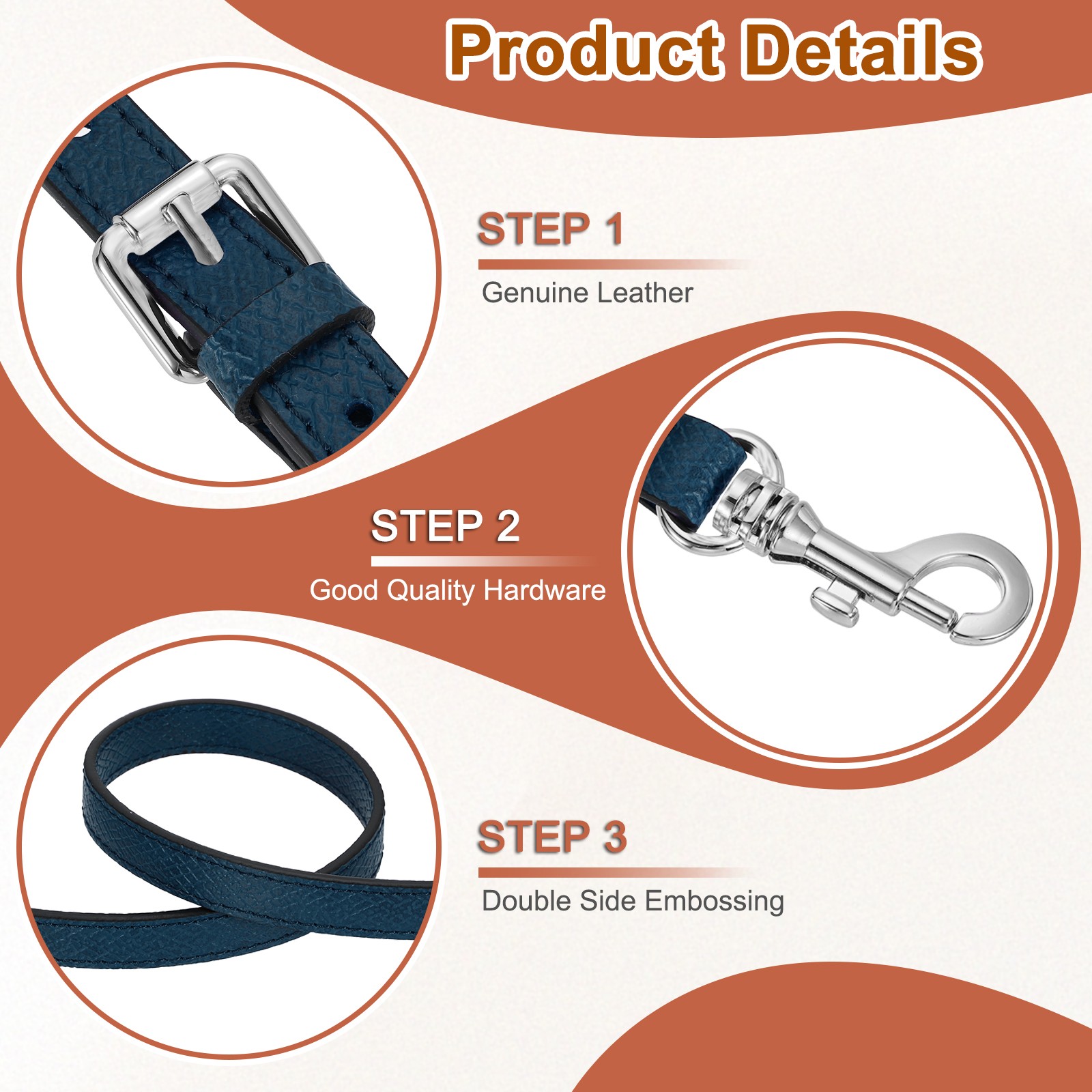 Leather bag, strap 95-115 cm shoulder strap (dark blue, silver buckle) for