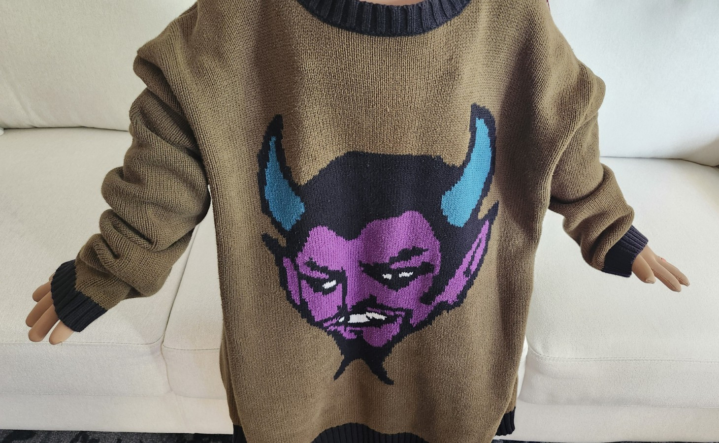 Rare VTG Betsey Johnson Green Purple Devil Cotton Tunic Dress Sweater Used