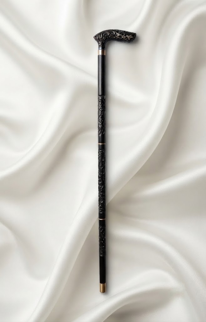 Handcrafted Dark Wood Walking Stick – Elegant Victorian Style Collector’s Cane