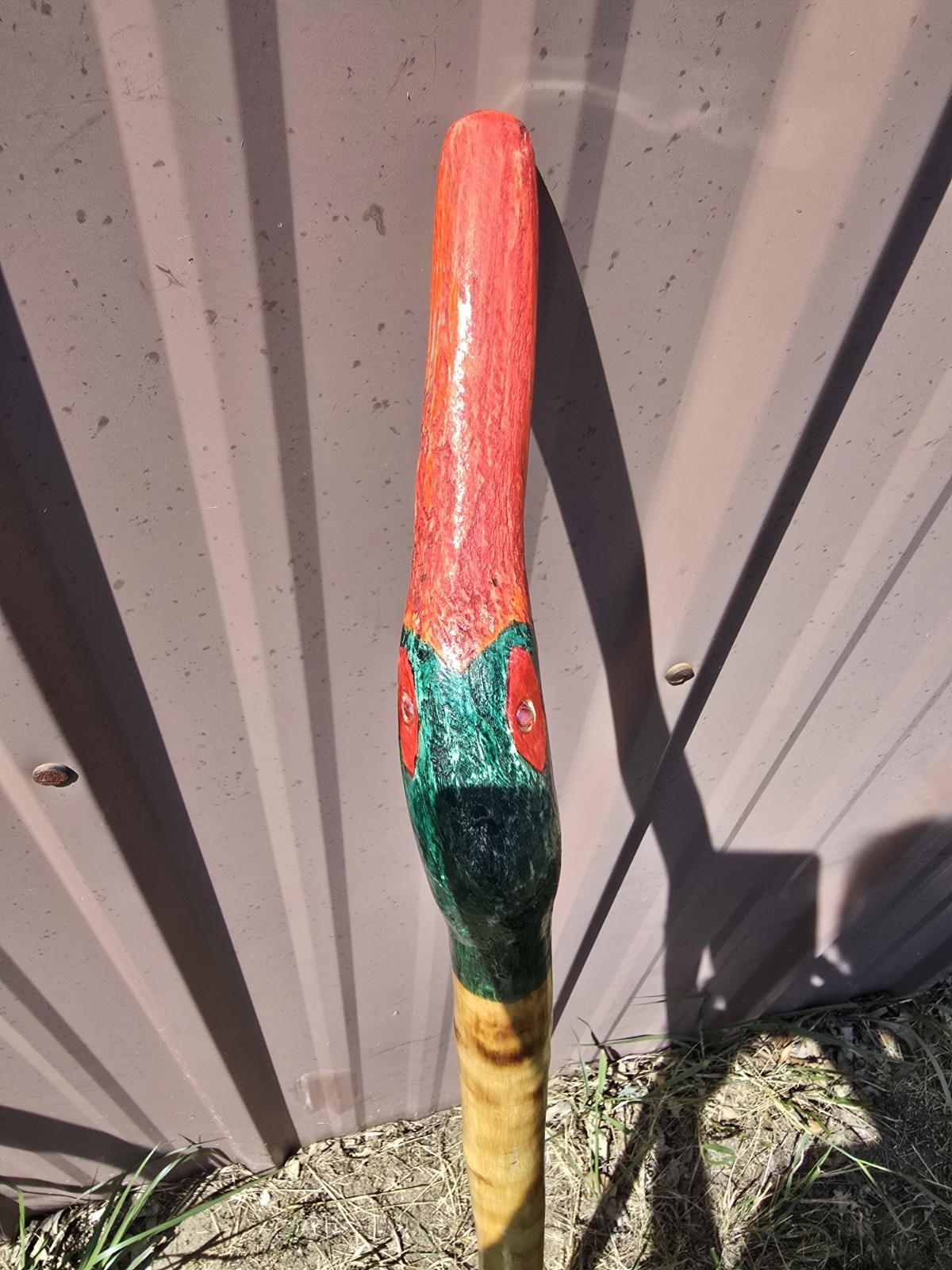 Hand Carved Folk Art Bird Head Walking Stick Cane Rustic Wood 39.25″