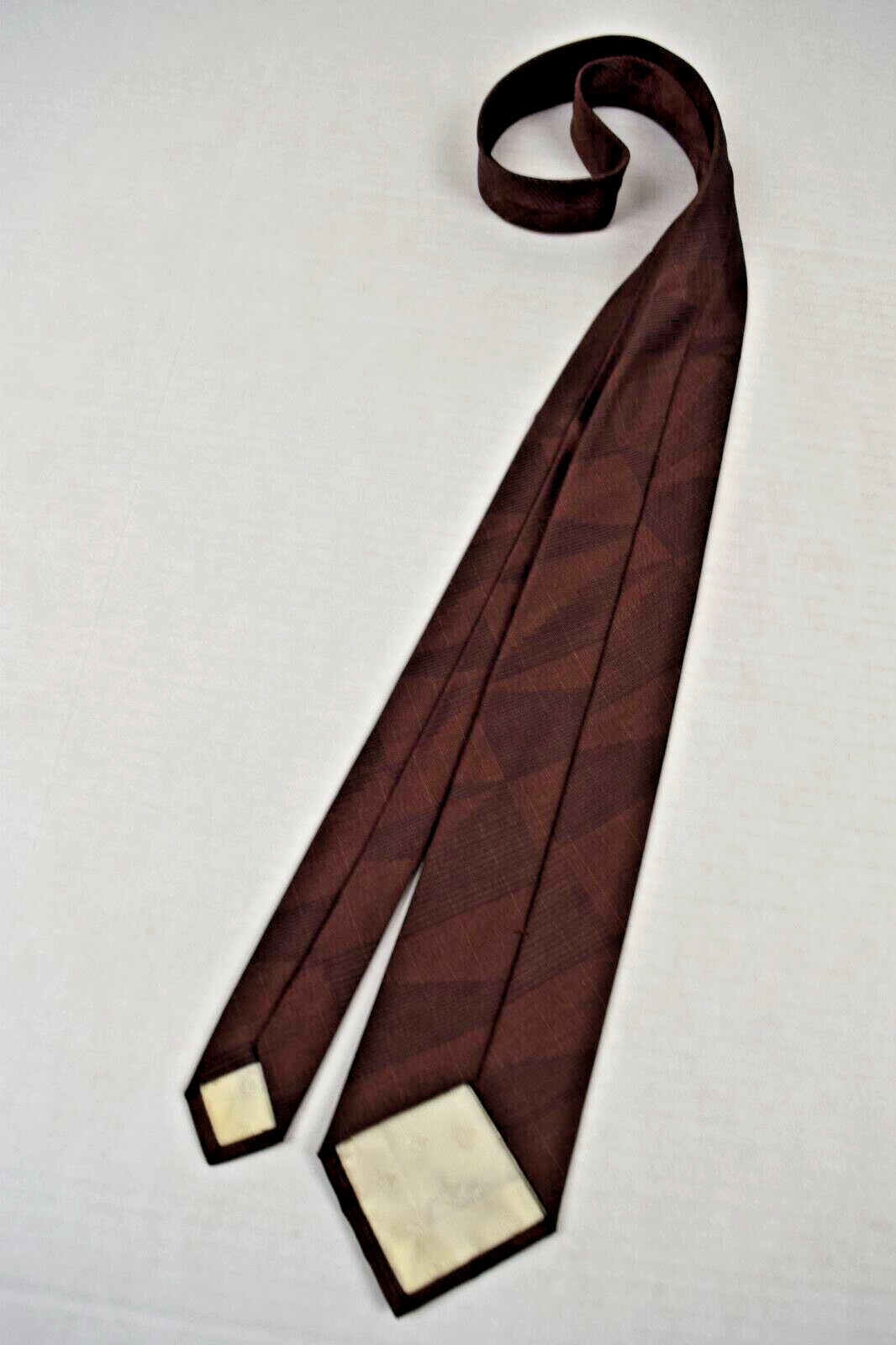 Neck Tie VTG Brown 50s 60s Art Deco Modern Design Brocade 54.5″ x 3.25″