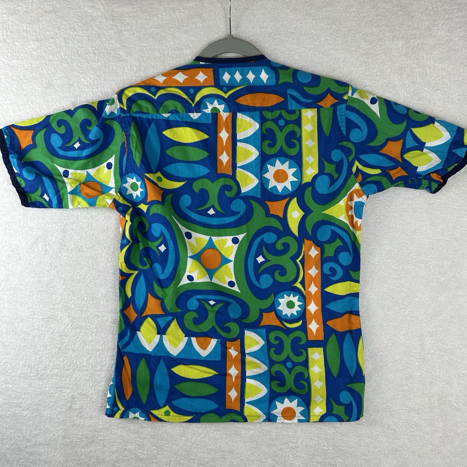 Vintage 60s Towncraft Penney’s Womens S Hawaiian Shirt Blue Tribal Psychedelic