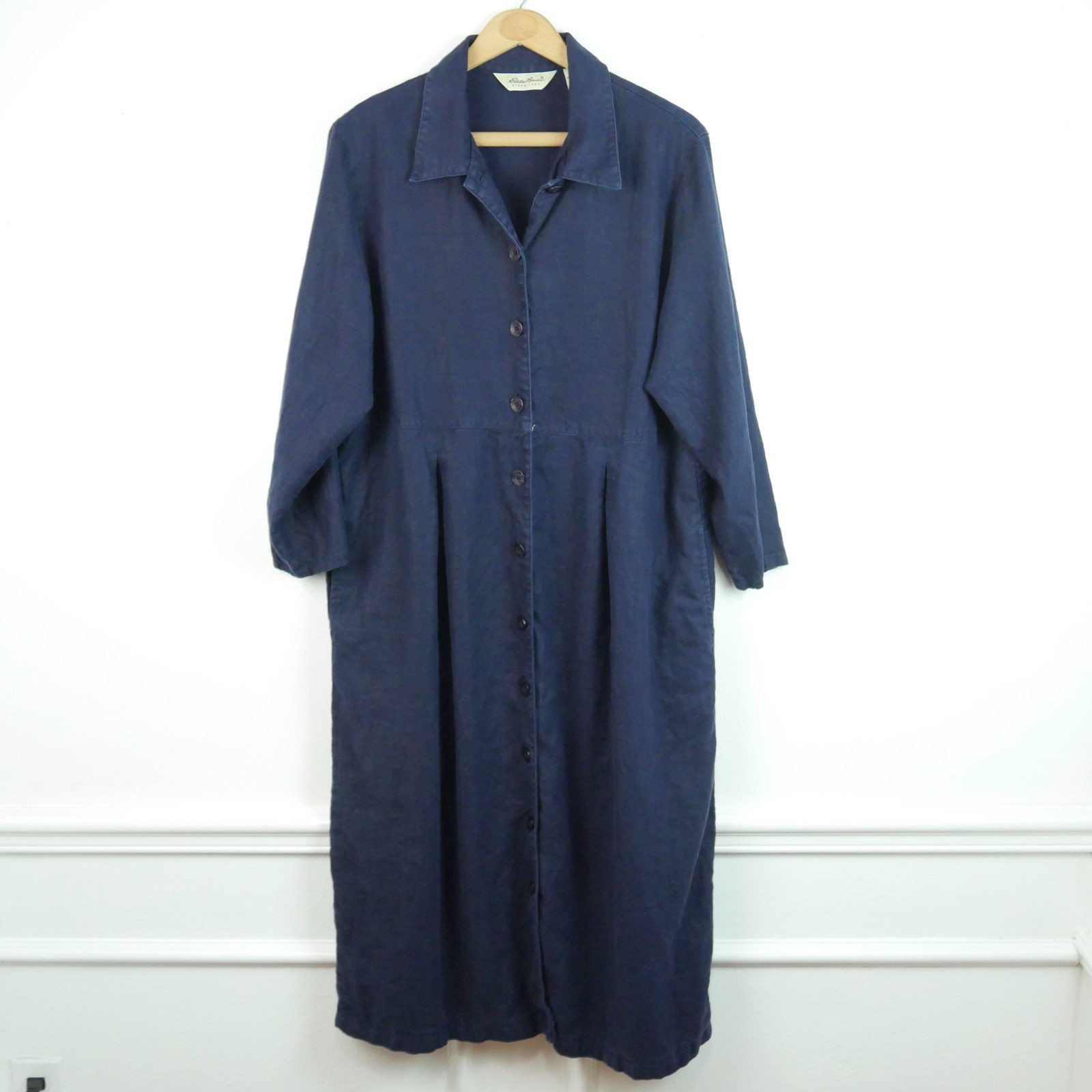 Eddie Bauer Heavy Linen Shirt Dress Large Tall Long Sleeve Modest Vintage 90s
