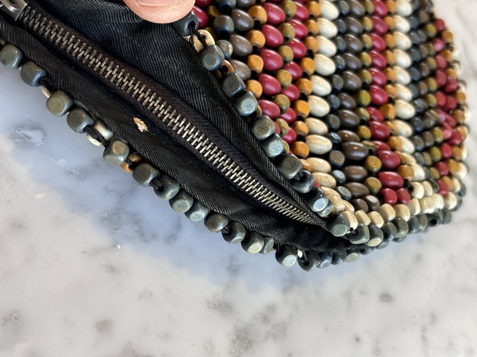 Vintage Schowanek Wood Bead Clutch Handbag Made in Czechoslovakia, Gifts for Her