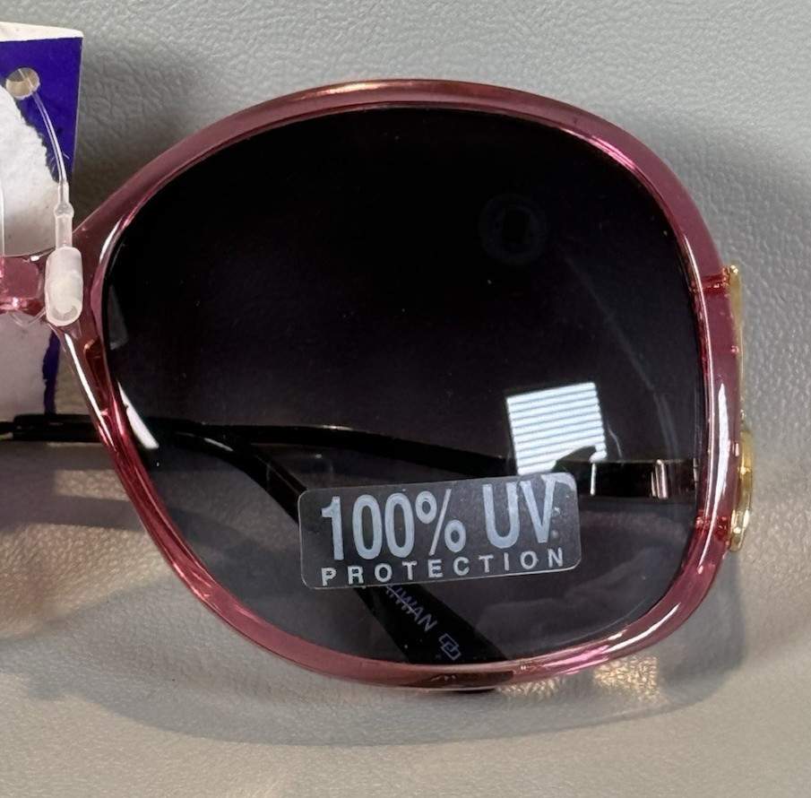 Vtg 1980s 1990s Oversize Sunglasses Pink Gold Tone New 100% UV Protection