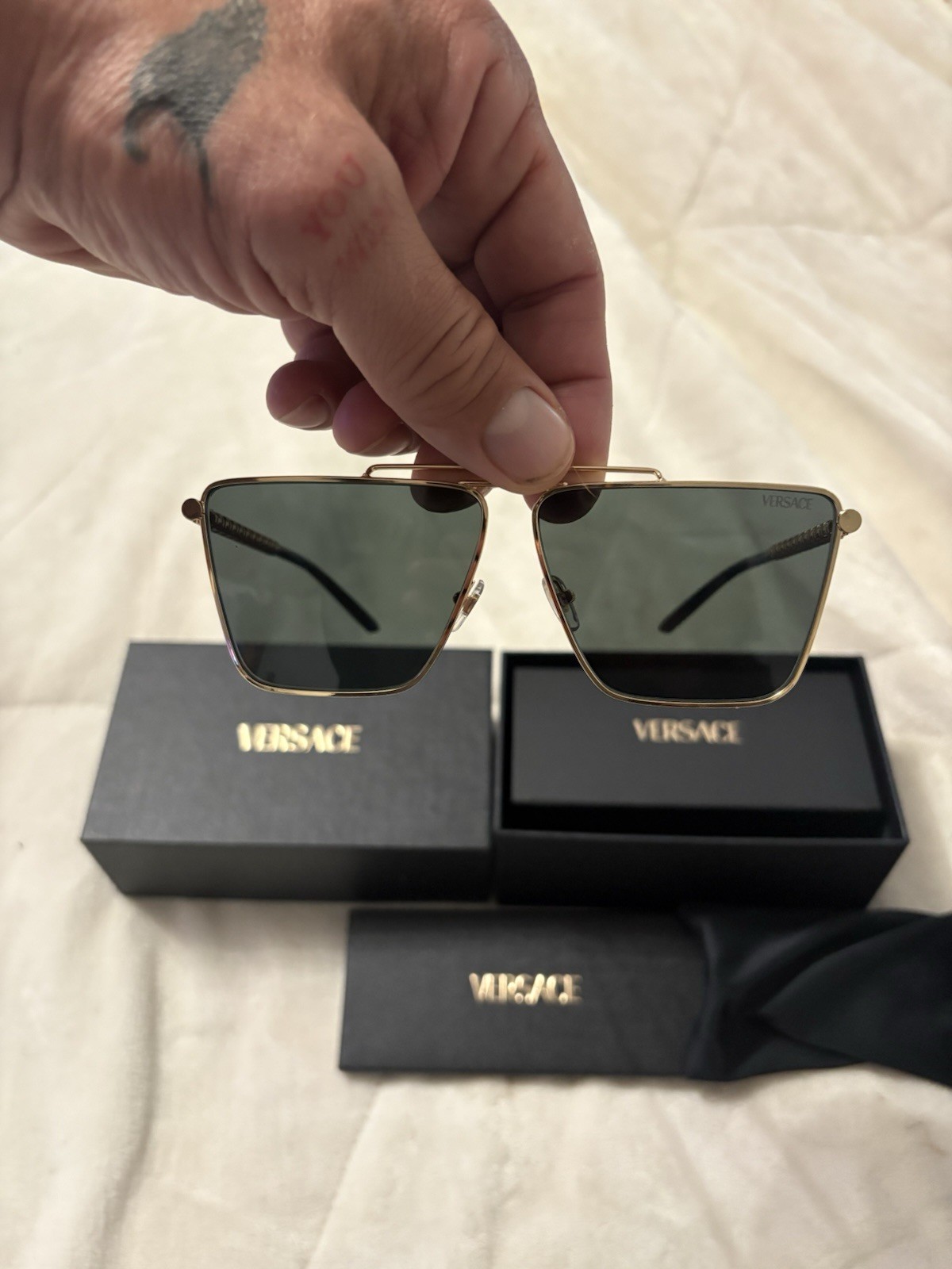 Versace VE2266 100287 Square Metal Sunglasses Gold Frame Gray Lenses 145mm