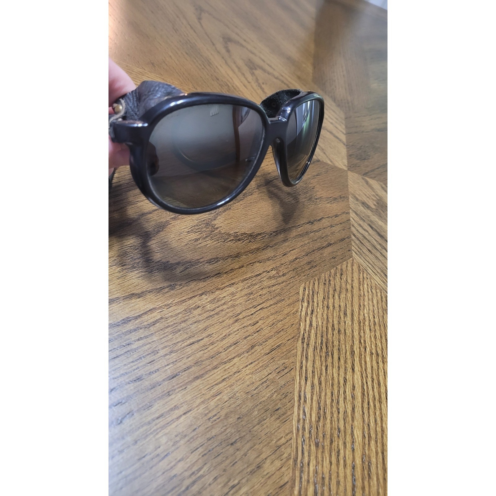 Vintage Glacier Sunglasses Black Leather Side Shields Cable Temples Taiwan ROC