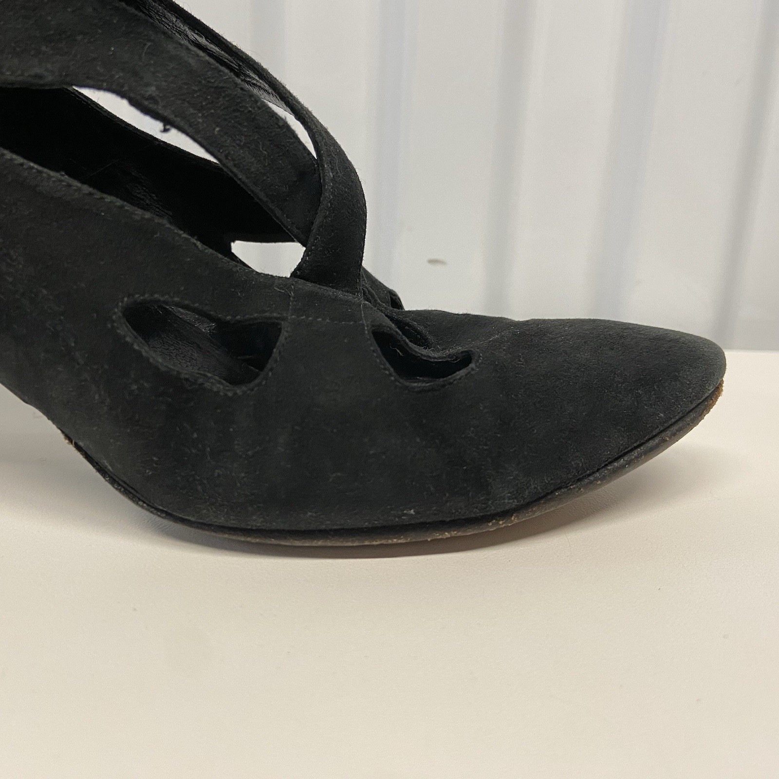 Vintage 80s Palms Black Suede Edwardian Style Double Buckle Heels Women’s Size 5