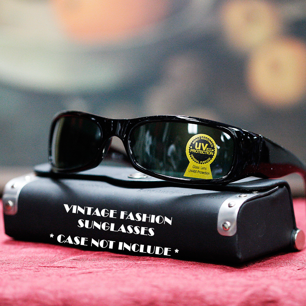 NEW MENS OLD SCHOOL RETRO SUNGLASSES SPORT BIKER BLACK & BROWN SHADE GREEN LENS
