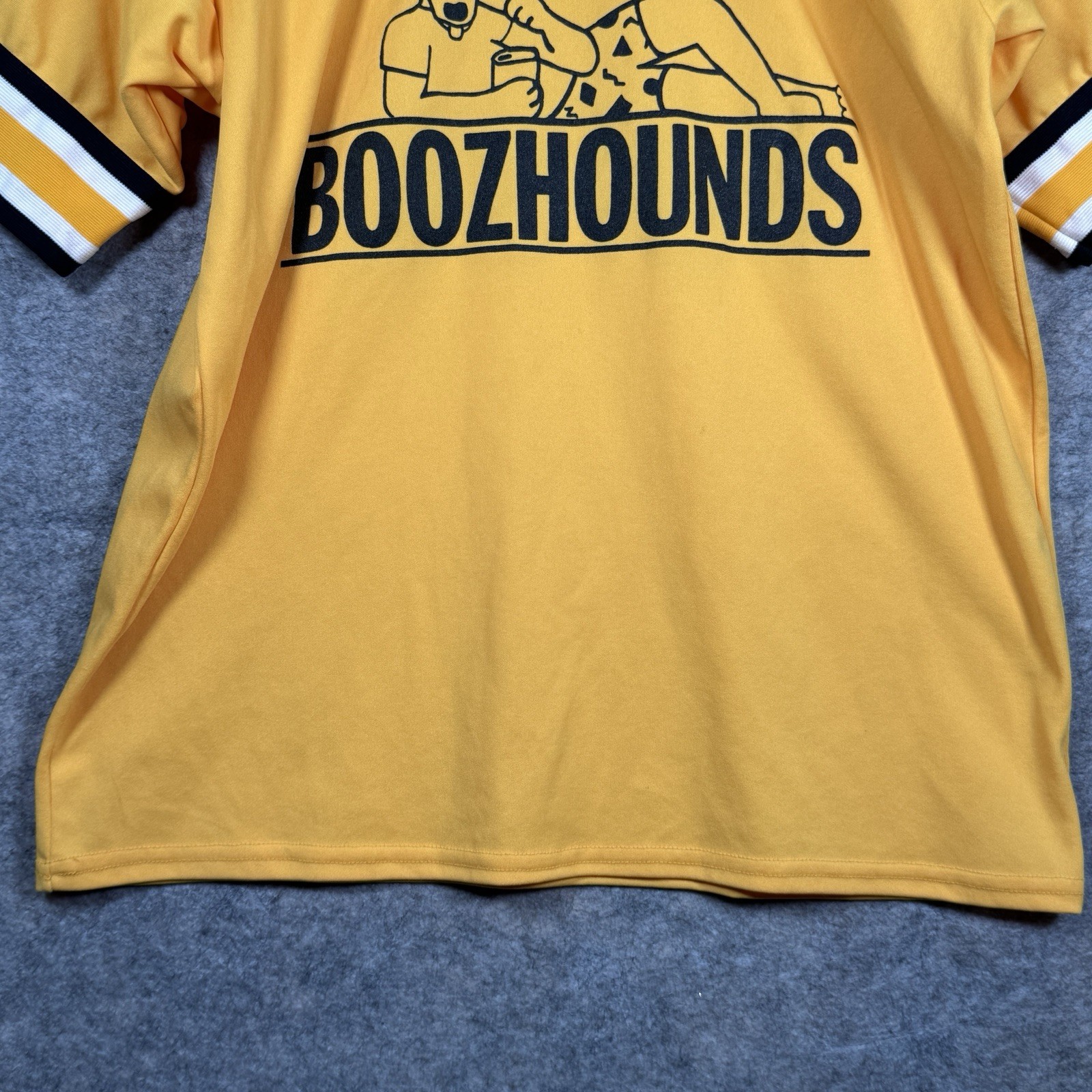 Vintage 80s Felco Baseball Jersey Boozhounds Yellow Mens Size L 21×27 Spud USA