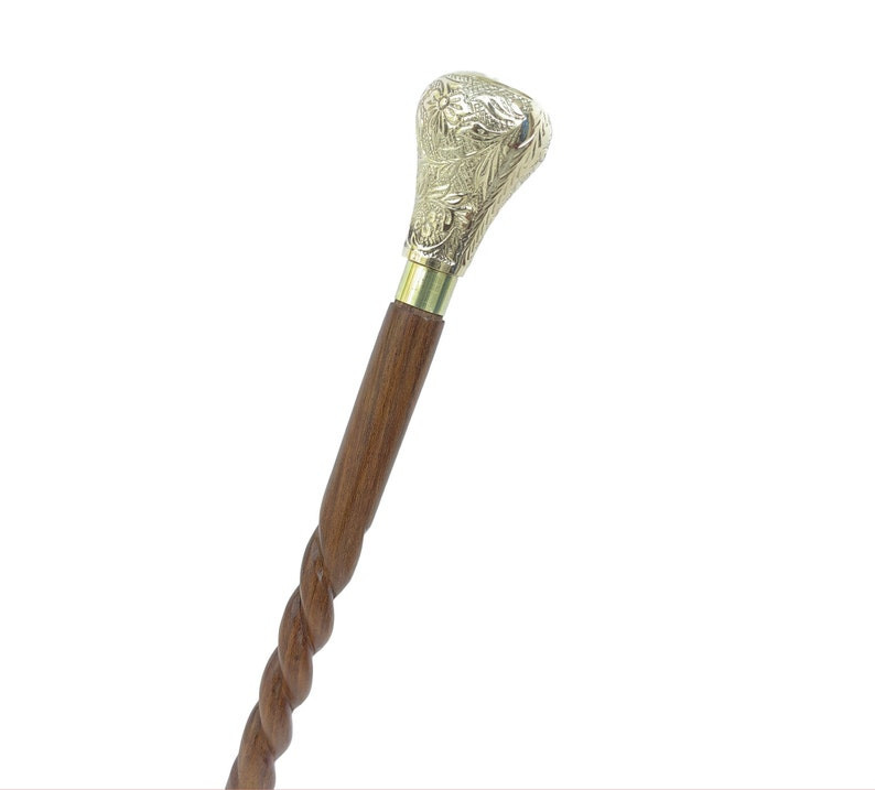 Antique solid brass Knob head Handle brown spiral Wooden Walking Cane Stick new