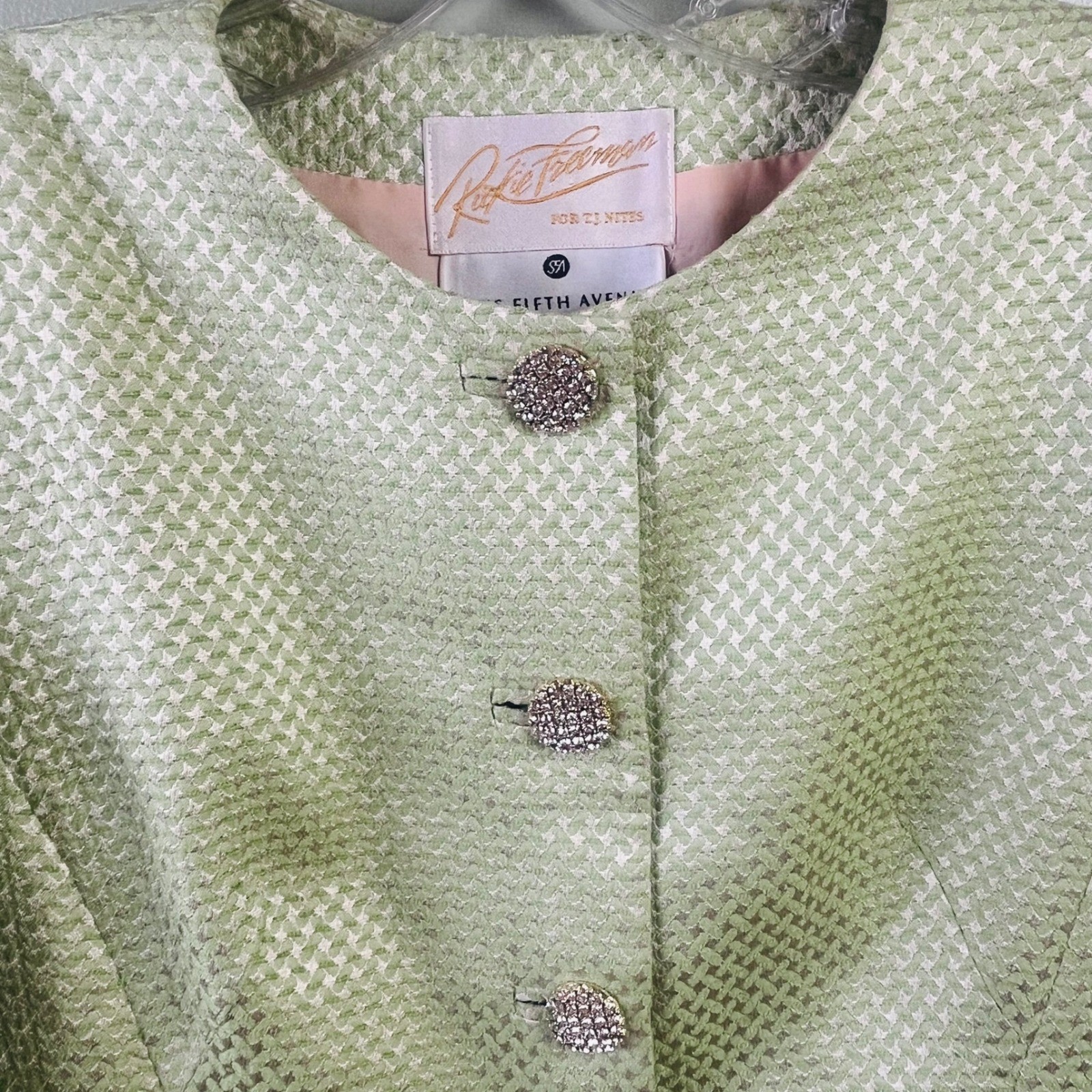 VTG Saks Fifth Avenue Rickie Freeman Pale Sage Metallic Brocade Suit Size 10 USA