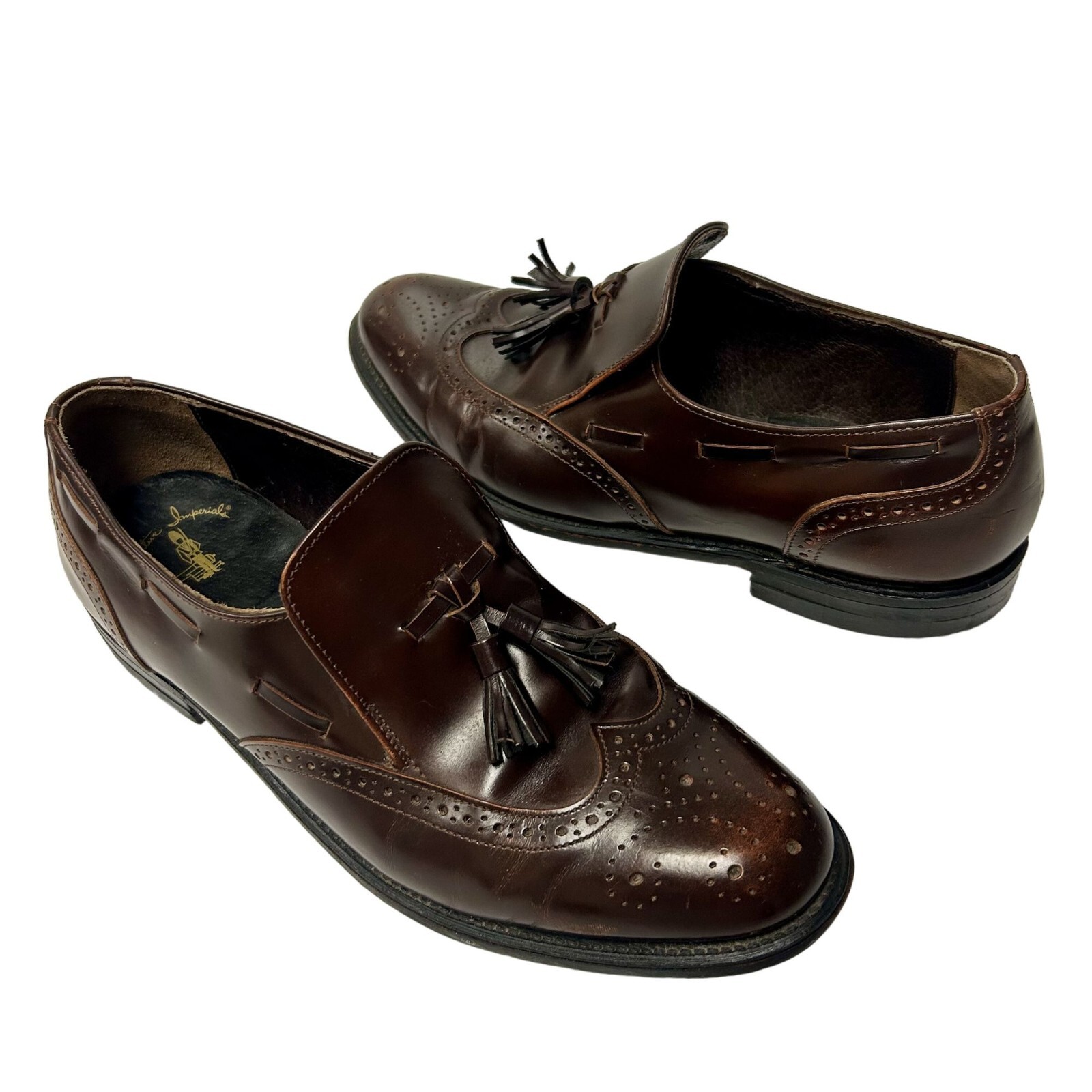 Vtg Executive Imperials Men Brown Leather MoD DRESS Shoe Wing Tip Tassel Loafers