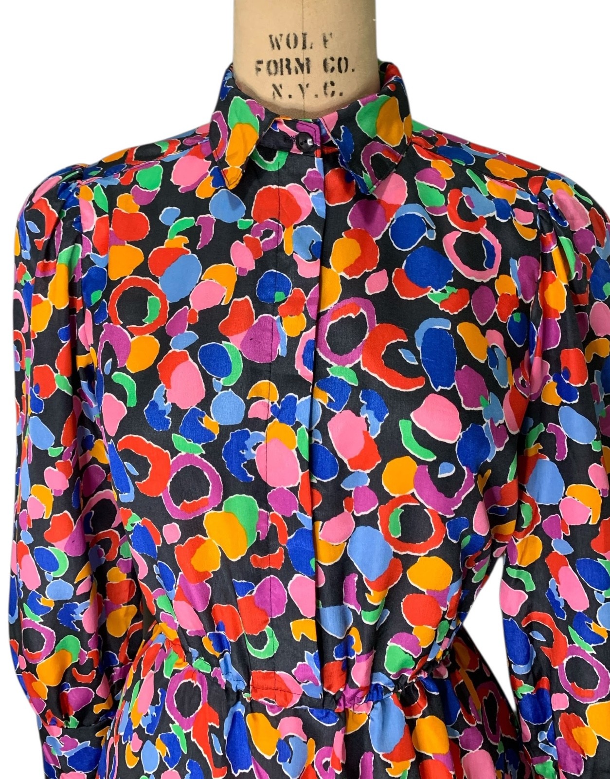 BRELI ORIGINALS 80s Vintage Woman’s LS Colorful Print Dress – Sz S – USA