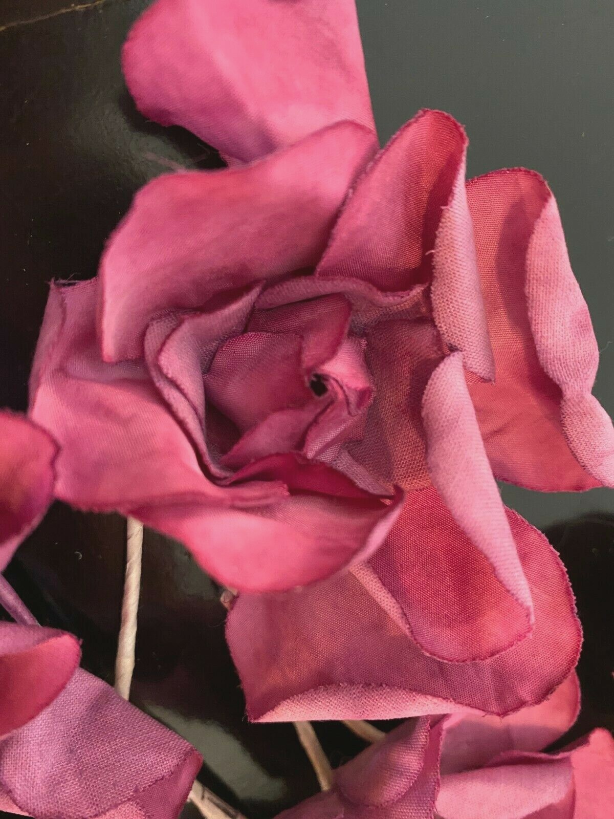 Vintage Scrunched 1940s Flowers 3.5″ Cotton Magenta 1pc Made in Czechoslovakia