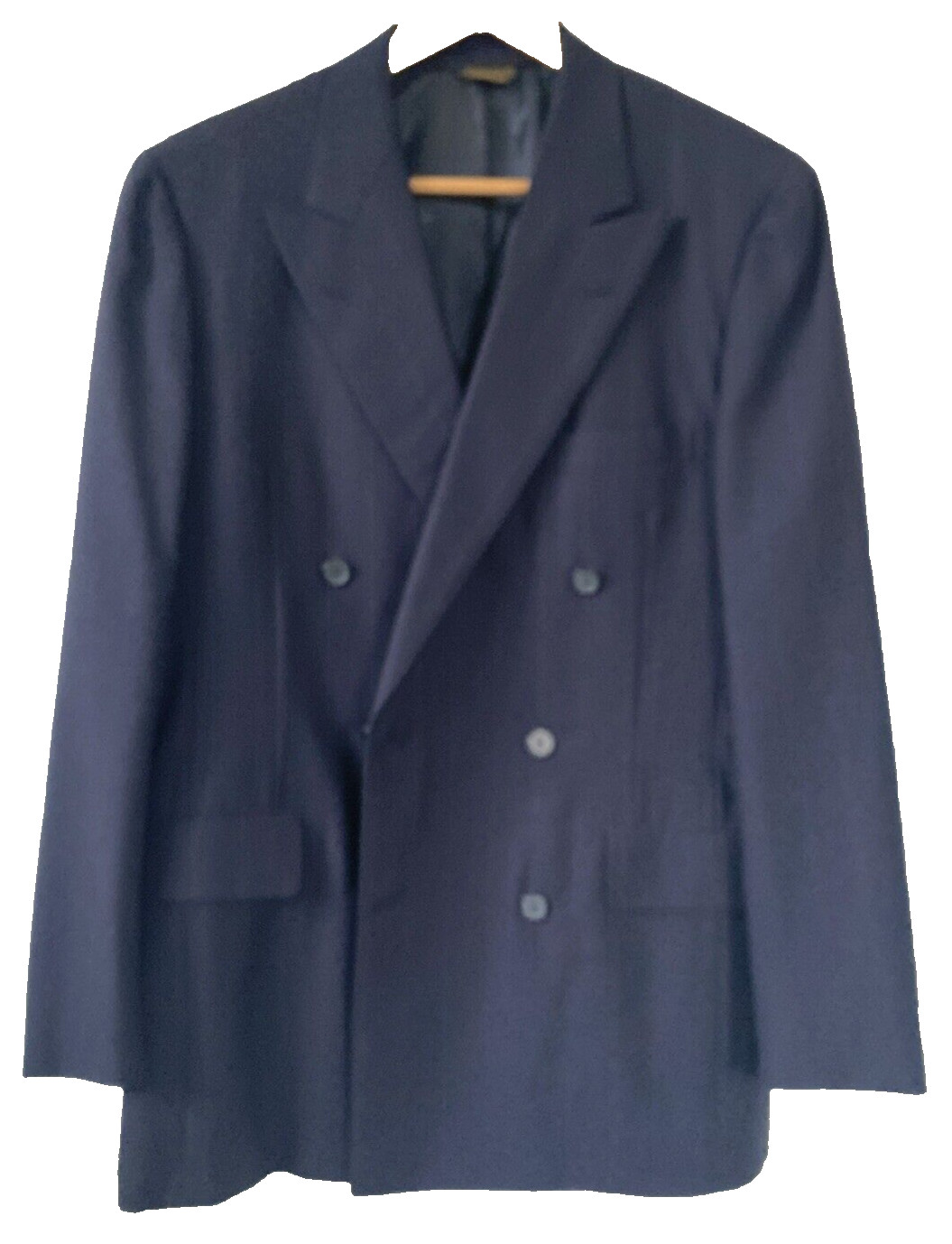 Vtg SOUTHWICK Navy Wool Chalk Stripe Double Breasted Peak Blazer Coat 41 Jacket