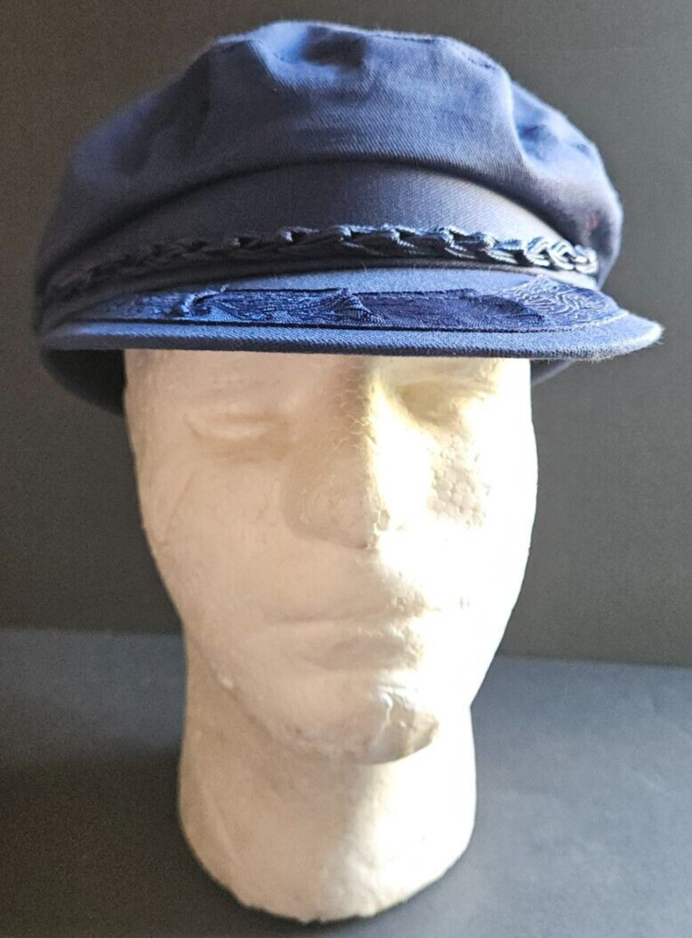 GREEK FISHERMAN’S CAP. MADE IN GREECE. BLUE WITH NICE EMBROIDERY. SIZE M / 7 1/8