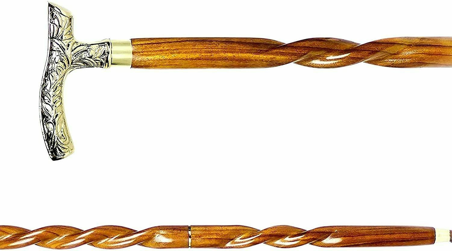 36 to 37″ INCH Approx Victorian Brass Designer Handle Walking Spiral Stick Cane