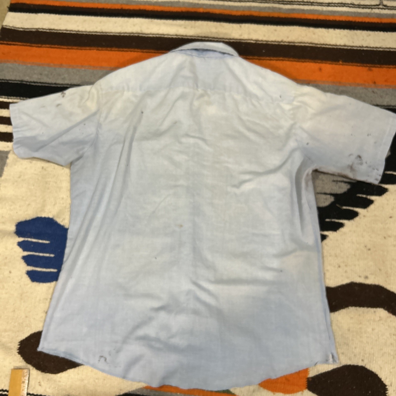 Vtg Distressed Paint Sears Sz L 16-16 1/2 Short Sleeve Blue Work Leisure Shirt