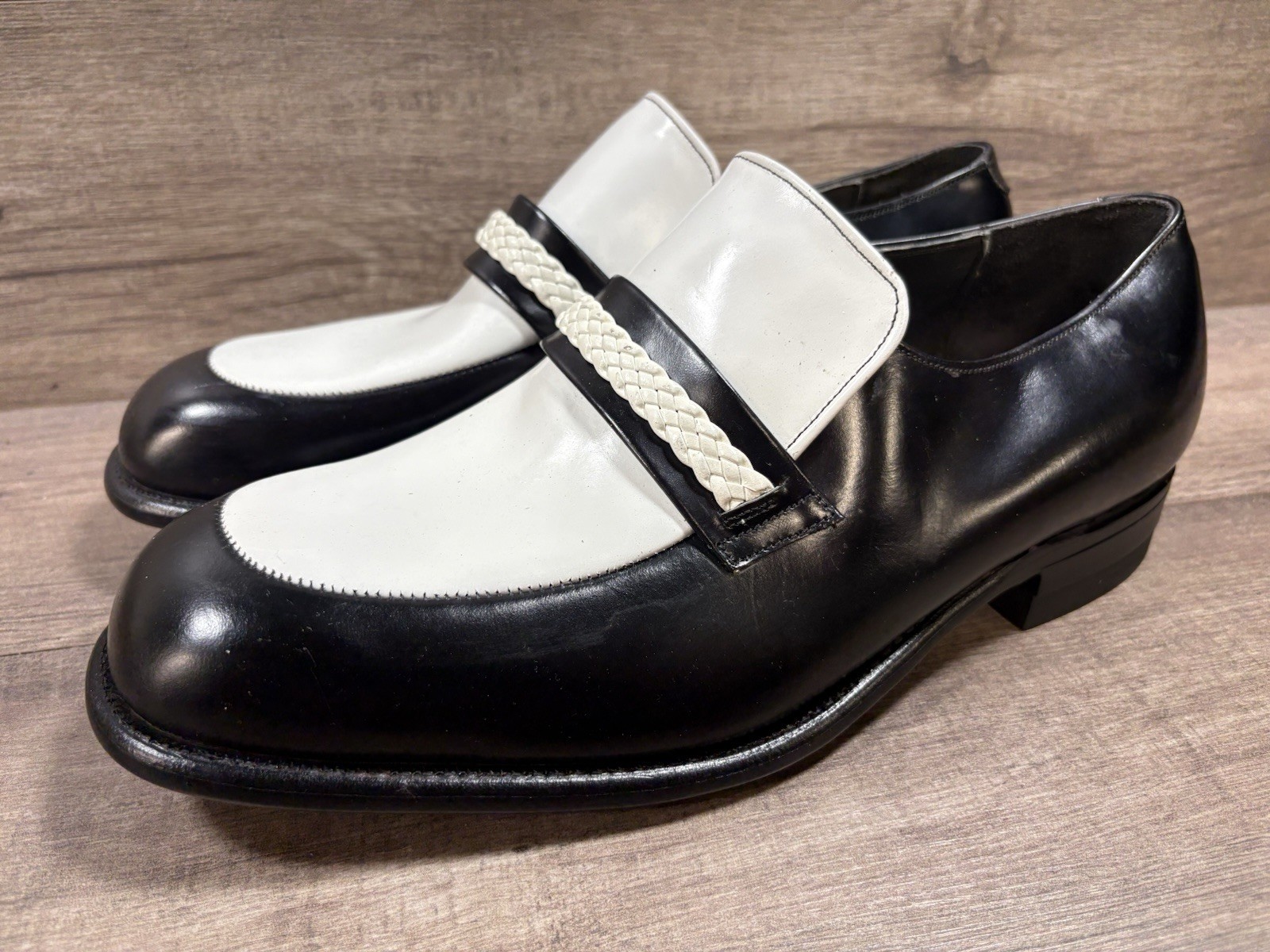 Mason Shoe Company Black White Loafers 1970s 2 Tone Disco Shoes Mens Size 11.5 E