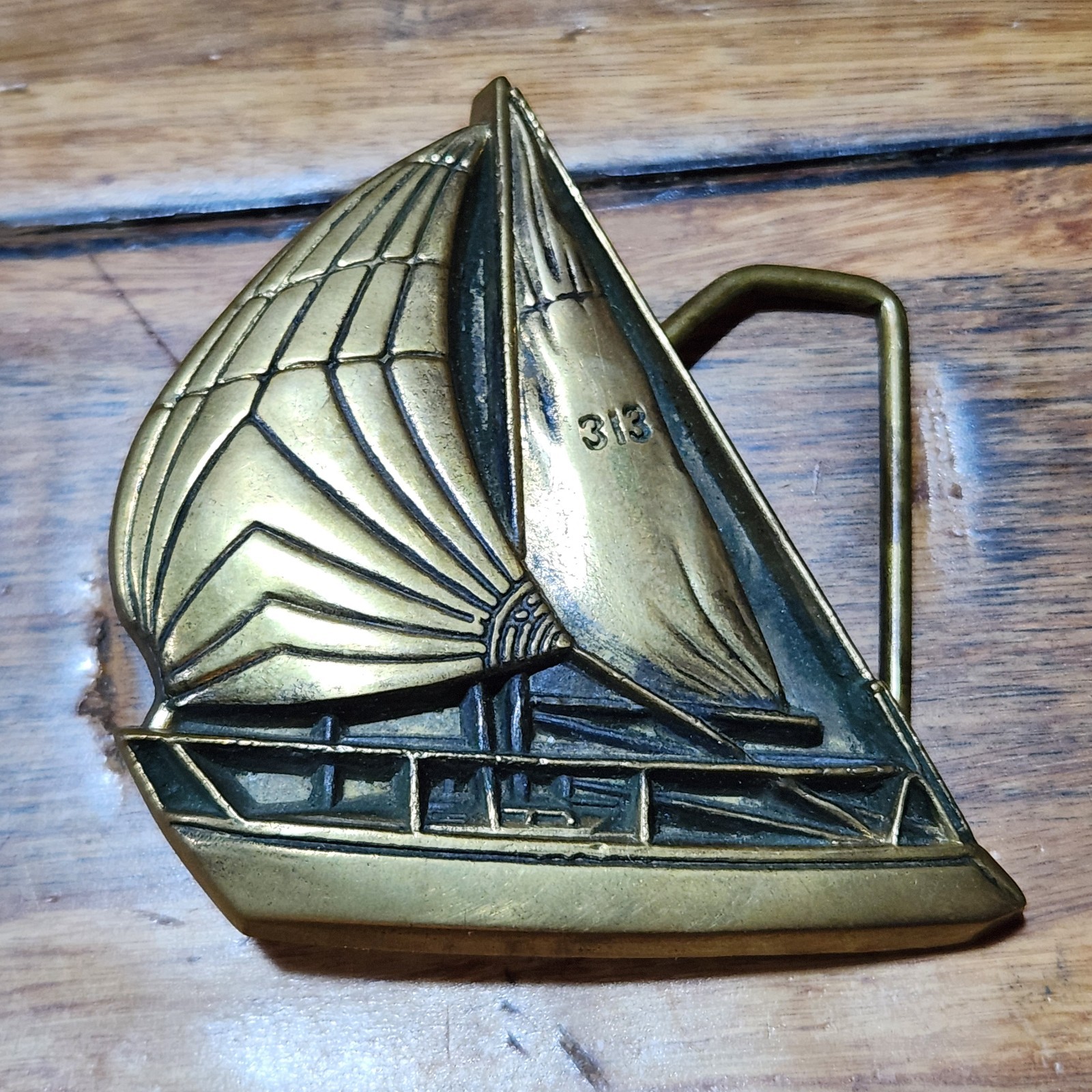 Belt Buckle SOLID BRASS VINTAGE 1979 Baron Yacht Sailboat 313