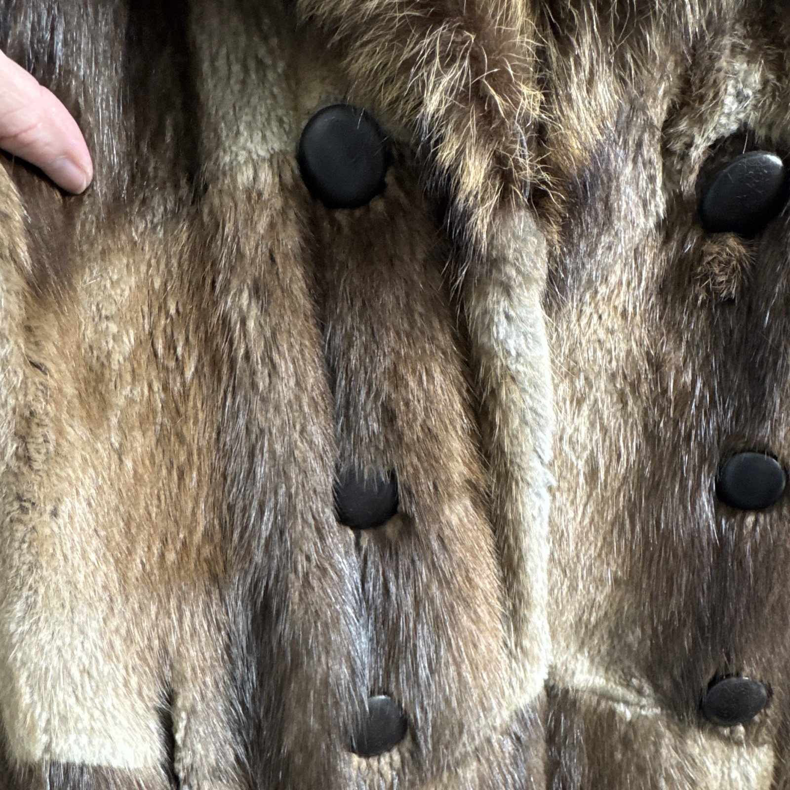 Vintage Genuine Patchwork Mink Fur Coat Fox Fur Shawl Collar Double Breasted