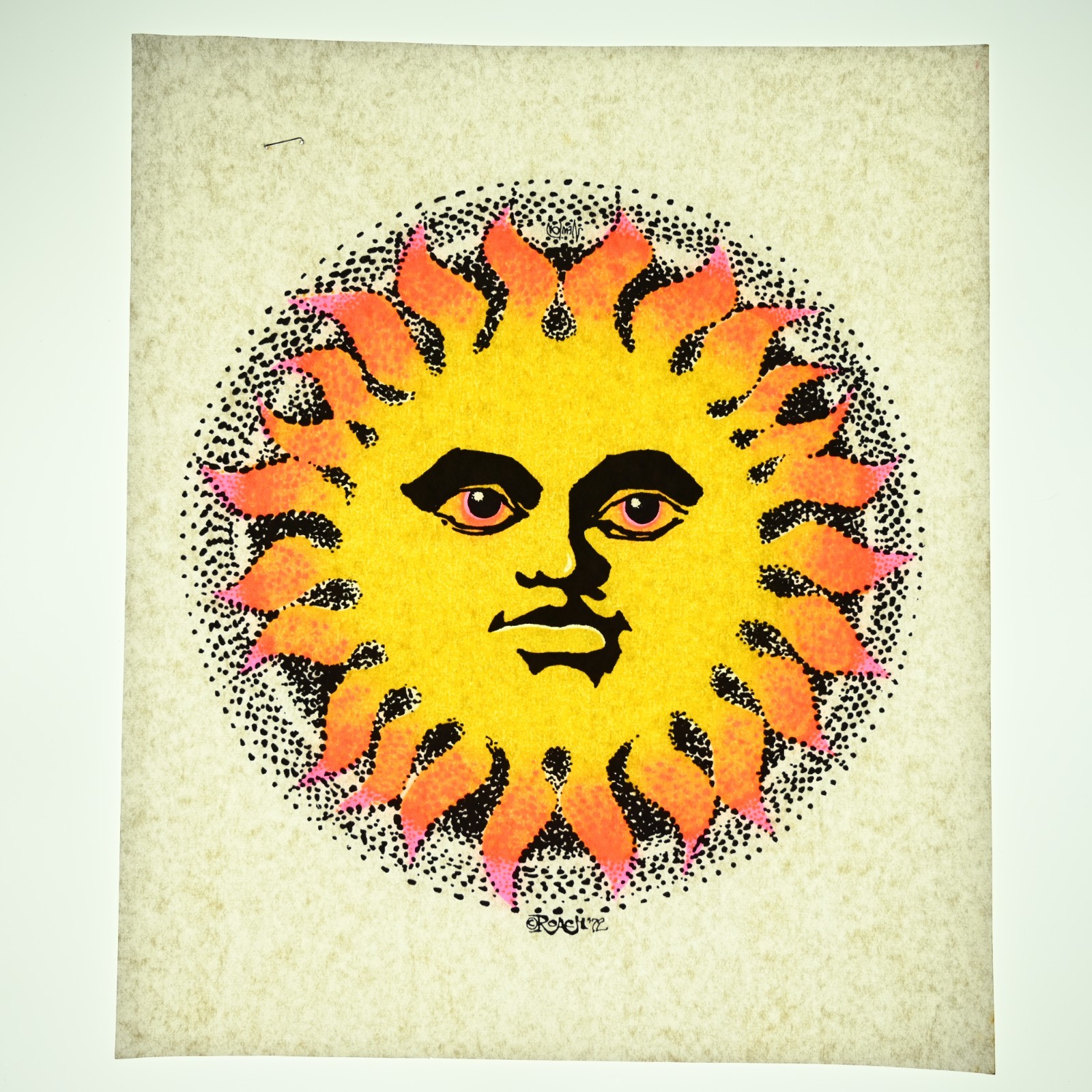 Original VINTAGE 1970s Heat Transfer | Sun Face | Iron On Graphic