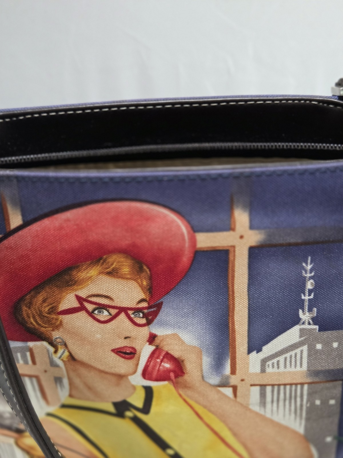 Vintage,1950s Retro Style,canvas Leather Handbag, 2 Sided, Front With Rinestone