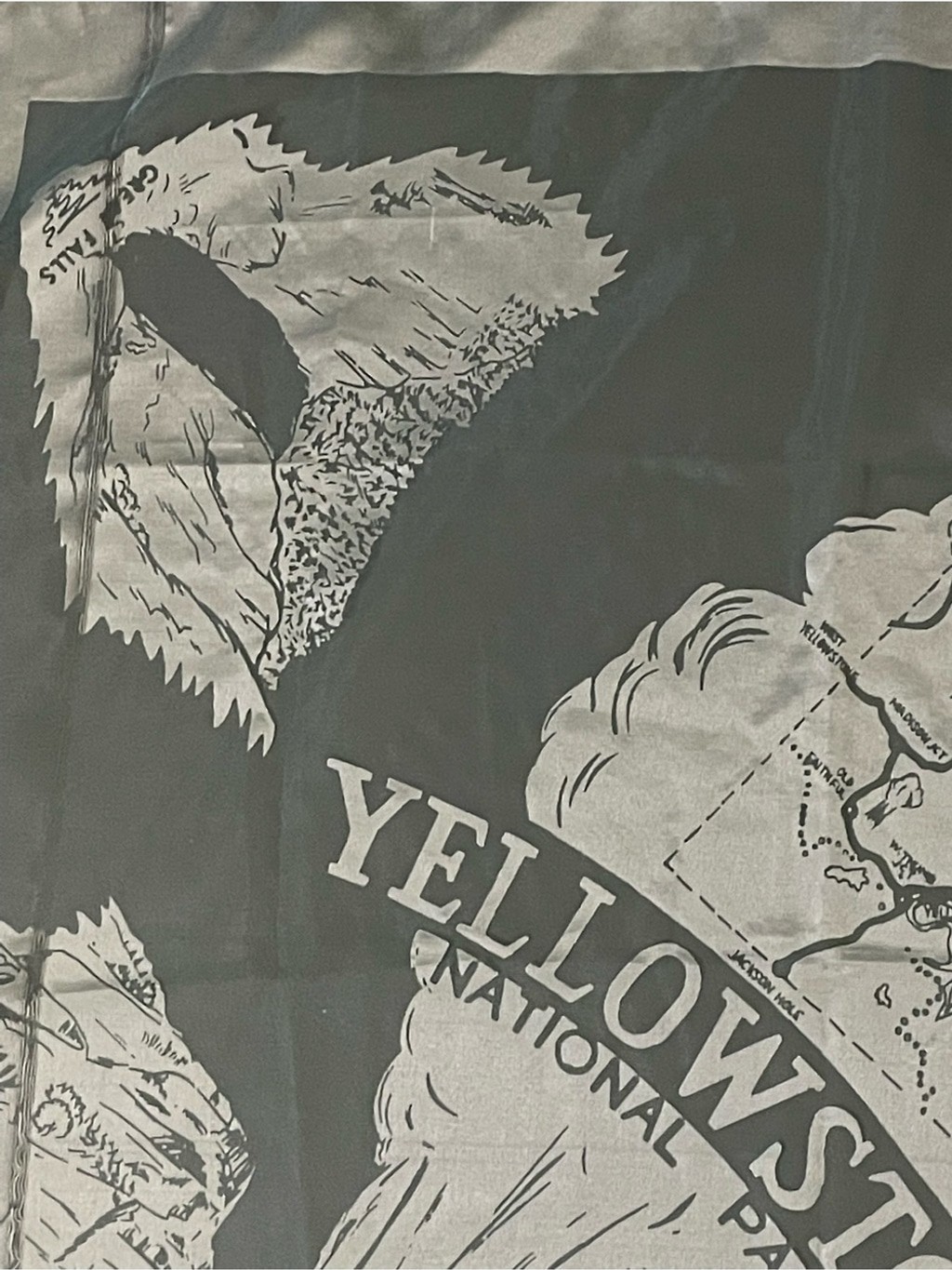 Vintage 50s Yellowstone National Park Souvenir Scarf Blue 28 In Mint Condition