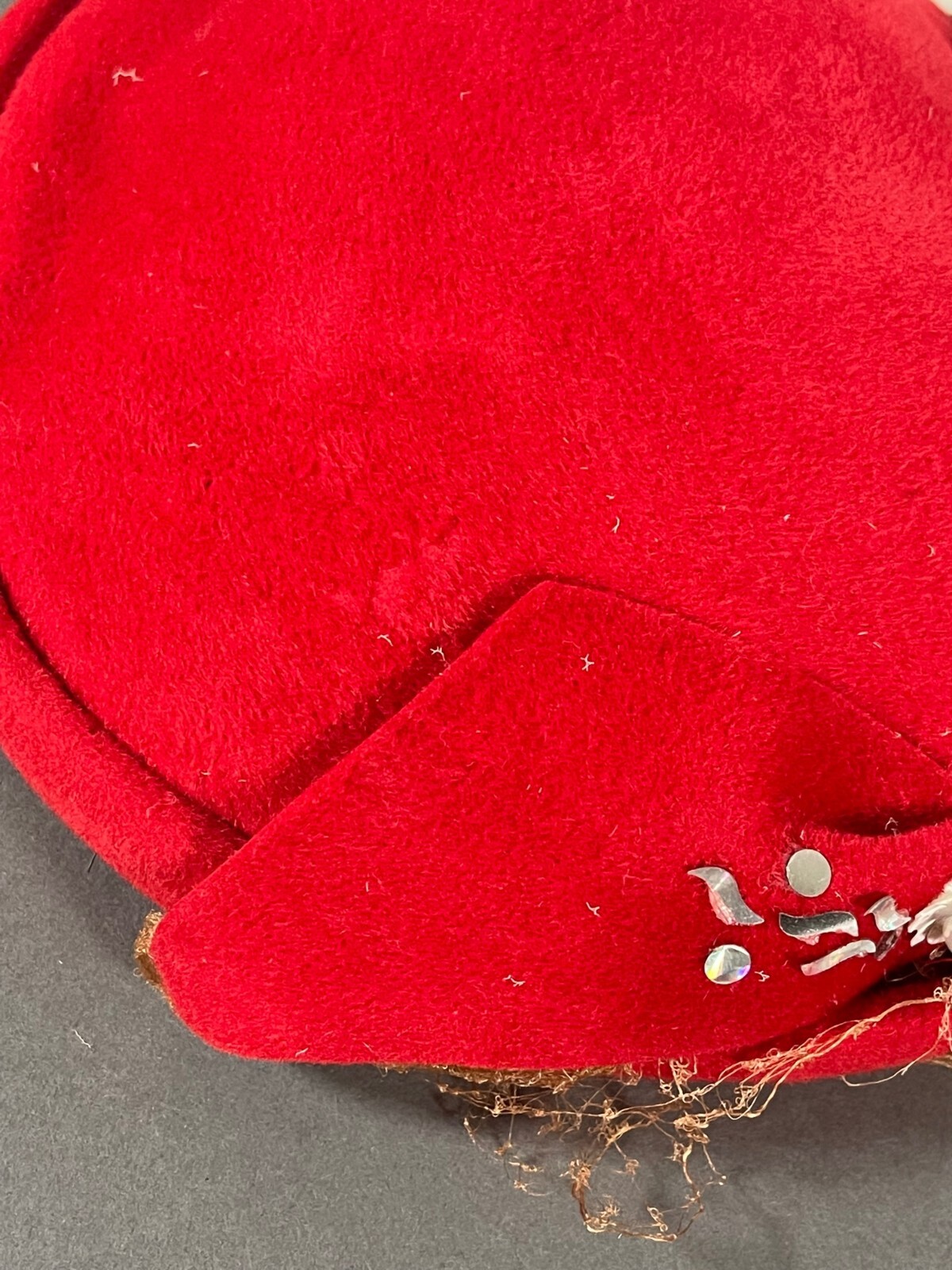 Vintage PUSSY WILLOW Red Felt Velour Halo Hat w/ Decorative Trim Side