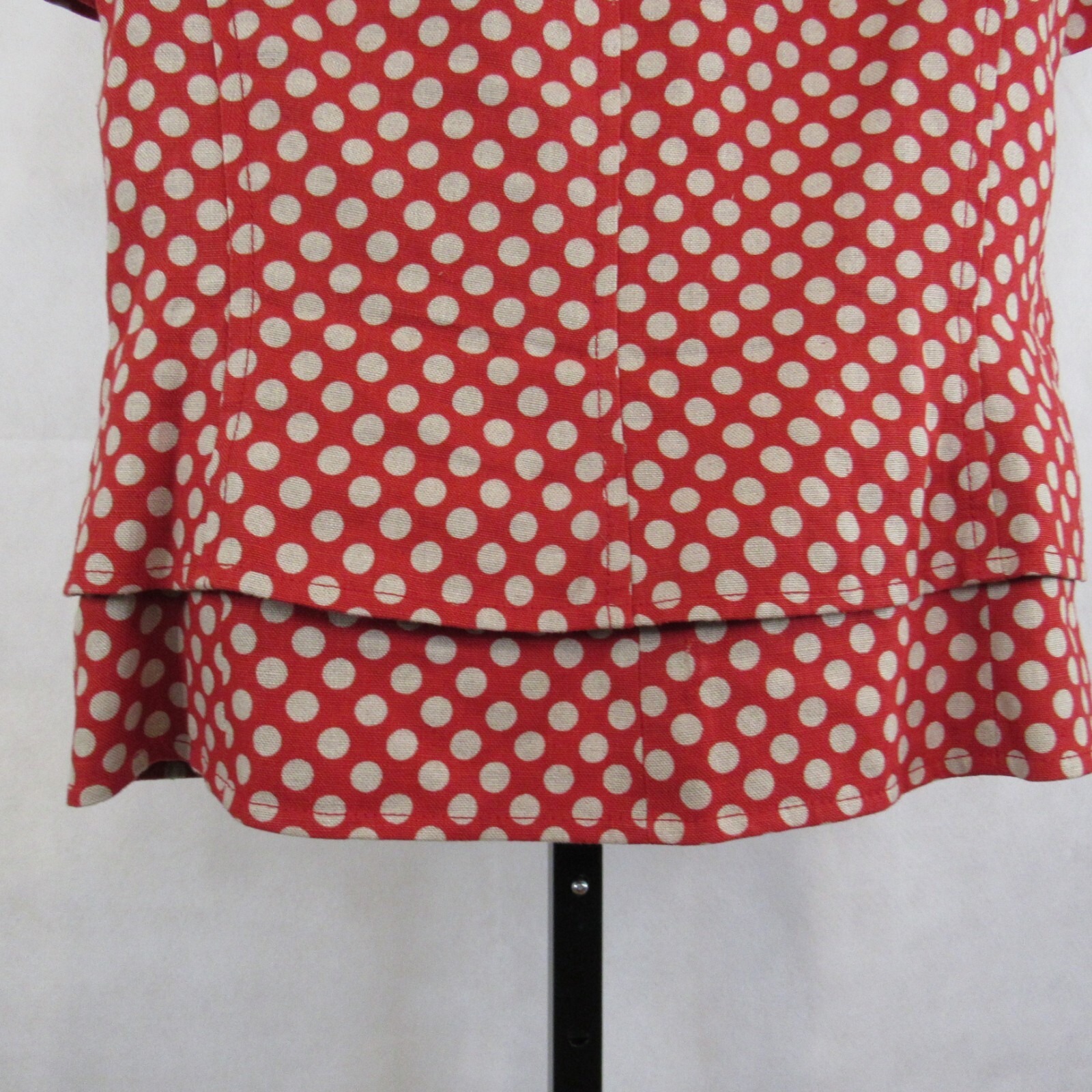 100% Linen Women’s Shirt Short Sleeve Red White Polka Dot Career Business Casual