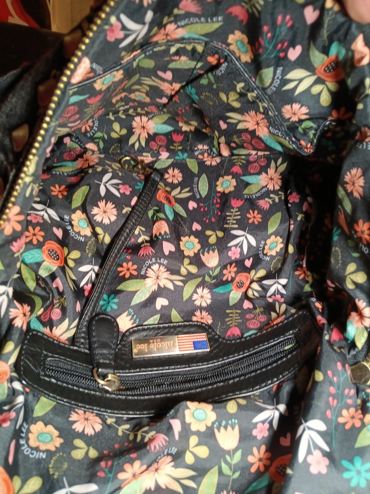 Nicole Lee Black Faded Levi Back Pack Purse Handbag