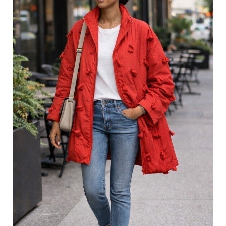 Robert Stock Vintage Pale Red Quilted Silk Bow Jacket Women’s Med Zip Front Coat